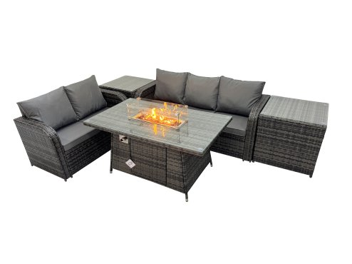 Fimous Garden Outdoor Rattan Furniture Set Rattan Love Sofa 3 Seater Sofa with 2 Side Tables Dark Grey Mixed
