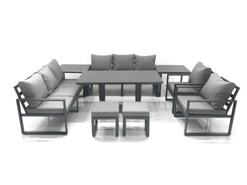 Fimous Garden Sofa Set Aluminium Furniture Rising Dining Tabe Set with 2 Chair 2 Small Footstools 2 Side Tables Dark Grey