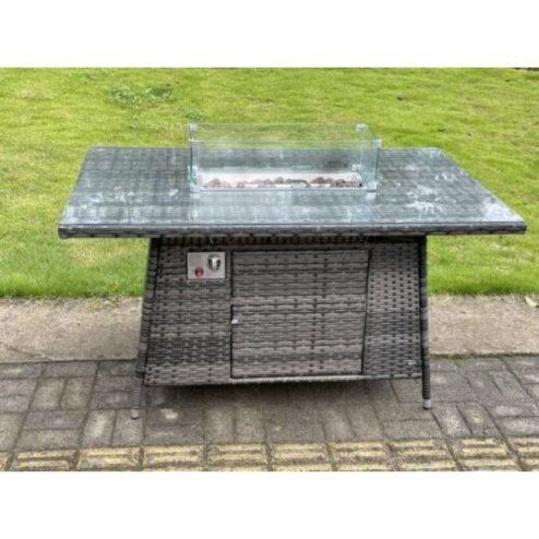 Outdoor PE Dark Mixed Grey Rattan Propane Butane Gas Fire Pit Dining Rectangular Oblong Table Gas Heater Burner Garden Furniture Accessory