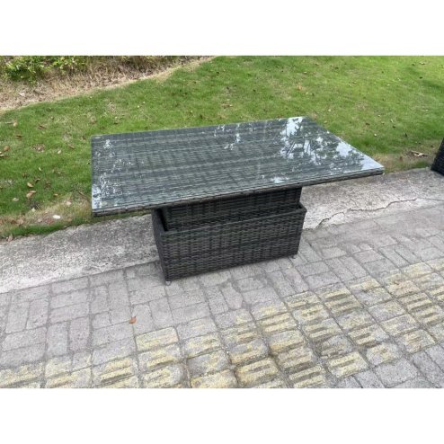 Fimous 9 Seater Outdoor Rattan Garden Furniture Sofa Set Patio Adjustable Rising Lifting Dining Table Set with Side Table Dark Grey Mixed