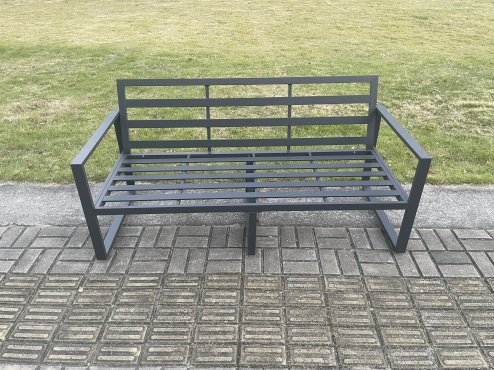 Fimous Aluminium 3 Pieces Garden Furniture Sofa Set with Cushions 6 Seater Outdoor Patio Set with Square Coffee Table Dark Grey