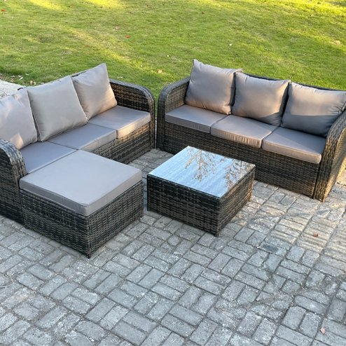 Fimous Dark Grey Mix PE Wicker Rattan Garden Furniture Set Sofa Set Reclining Adjustable Chair 2 Lounge Sofa