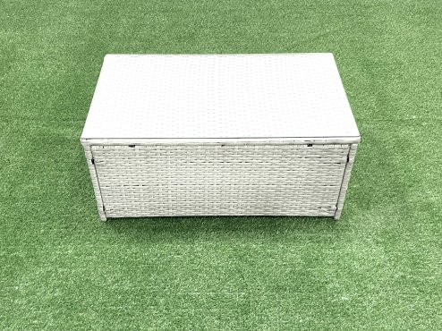 Fimous Wicker PE Rattan Sofa Garden Furniture Set with Armchair Oblong Coffee Table Big Footstool Side Table Light Grey Mixed