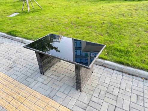 Fimous Rattan Garden Furniture Dining Set 6-seater Patio Black Glass Table Chairs Outdoor Dark Grey Mixed