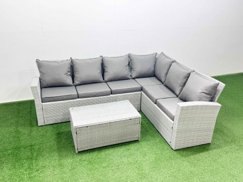 Fimous Garden Outdoor PE Rattan Furniture Set 6 Seater Rattan Garden Sofa Set Light Grey Mixed