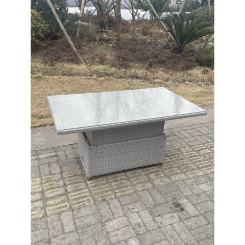 Fimous Rattan Garden Funiture Set Adjustable Rising Lifting Table Lounge Sofa Dining Set 2 Chairs Big And Small Footstool