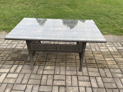 Fimous 6 Seater Garden Rattan Furniture Corner Sofa Dining Table Set with Temper Glass and Cushions Indoor Outdoor Lounge Sofa Set