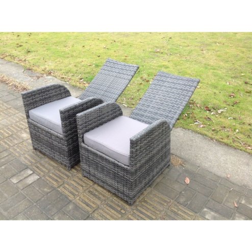 Fimous Dark Grey Mixed Outdoor Wicker Rattan Garden Furniture Reclining Chair And Table Dining Sets 2 PC Chairs