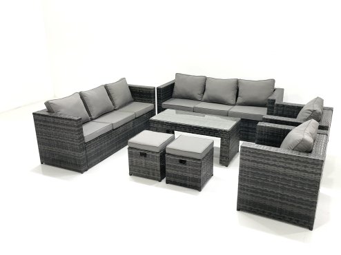 Fimous Rattan Garden Furniture Sofa Set with Coffee table Armchair 2 Small Footstools Dark Grey Mixed