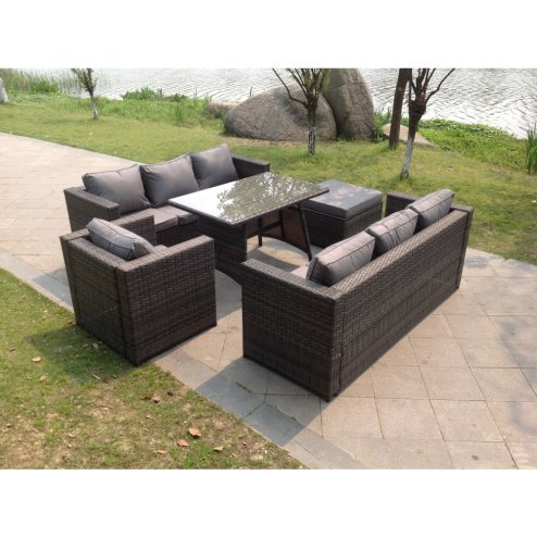 Fimous 8 Seater Lounge Rattan Sofa Dining Set Table Chair Garden Furniture Outdoor
