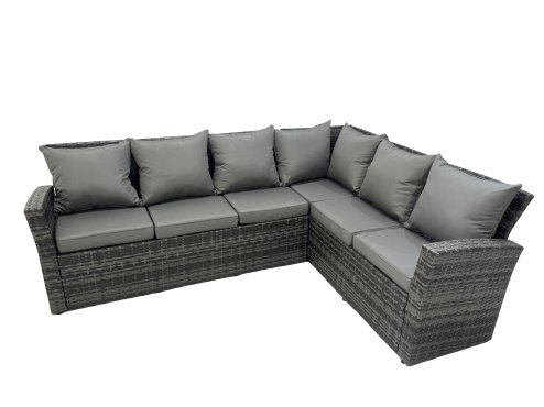 Fimous Rattan Garden Furniture Set 8 Pieces Outdoor Garden Sofa Oblong Coffee Table Set with Chair 3 Footstools Dark Grey Mixed