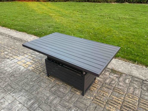 Fimous Aluminium Garden Furniture Set Adjustable Rising Lifting Dining Table and 6 Chairs Set Dark Grey