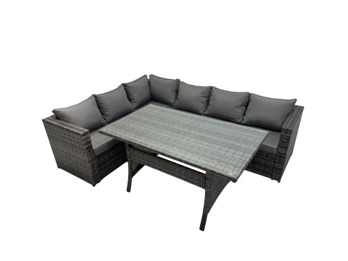 Fimous Outdoor PE Rattan Sofa Set with Dining Table Patio Garden Furniture Sets Dark Grey Mixed