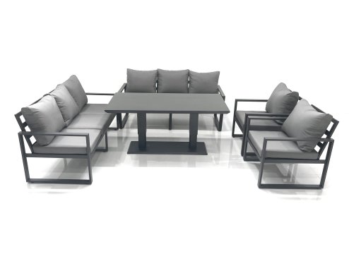 Fimous Garden Sofa Set Aluminium Furniture Rising Dining Tabe Set with 2 Chair Dark Grey