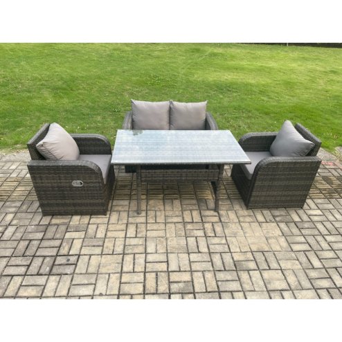 Fimous Rattan Garden Furniture 4 Piece Grey Patio Furniture Set Patio Conservatory 4 Seater Set Outdoor Rectangular Table and Chairs