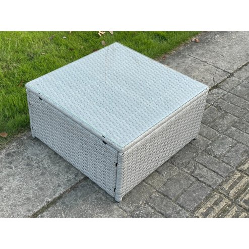 Fimous Light Grey Rattan Square Tea Coffee Table Outdoor Garden Patio Furniture With Clear Tempered Glass