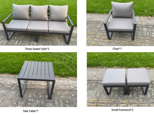 Fimous Aluminium Garden Furniture Sets,9 Seater Outdoor Sofa Dining Set with Adjustable Rising Lifting Dining Table 2 Small Footstools for Yard,Poolside, Patio, Dark Grey