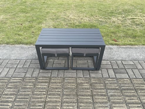 Fimous Outdoor Garden Rectangular Coffee table Aluminium Patio Tea Table with 2 Small Footstool for Balcony, Terrace,Swimming Pool Dark Grey