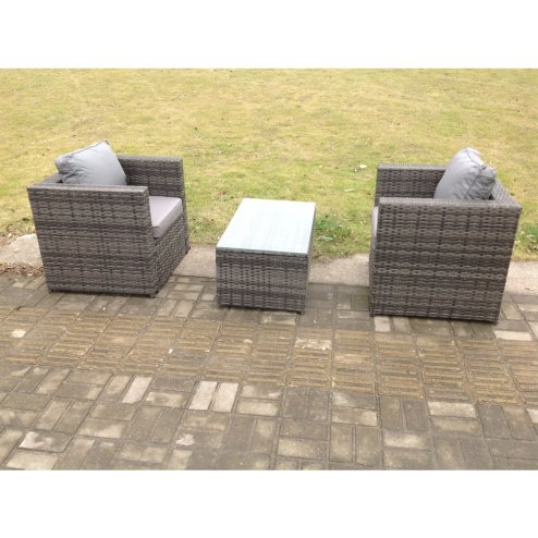 Fimous Rattan Garden Furniture Chairs Oblong Coffee Table Set