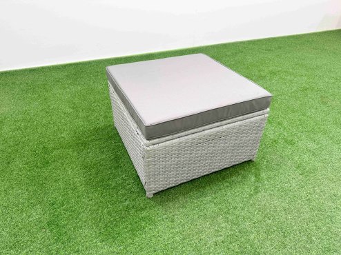 Fimous Light Grey PE Wicker Rattan Garden Furniture Set Sofa Set Reclining Chair Firepit Dining Table 6 Seater 2 Big Stools 2 Side Table