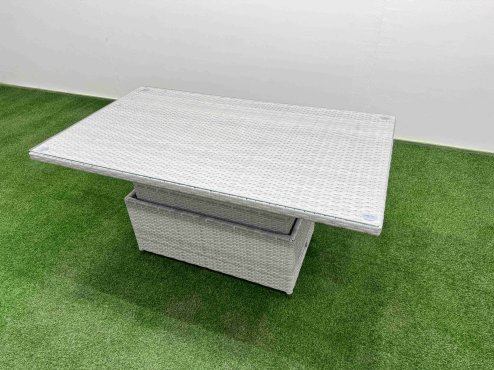Fimous Patio PE Wicker 8 Seater Outdoor Rattan Furniture Sofa Sets with Adjustable Lifting Dining or Coffee Table Reclining Chair Loveseat Sofa 3 Seater Sofa Stool Side Table Light Grey