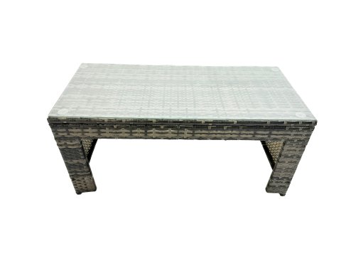 Fimous Outdoor Love Sofa Set 10 Seat Rattan Garden Furniture Set with Oblong Coffee Table 4 Stools 2 Side Table Dark Grey Mixed