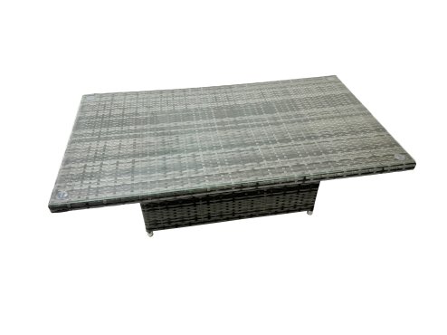 Fimous Poly Rattan Outdoor Patio Height Adjustable Rising Lifting Table Corner Sofa Set with 2 Big Stool for Garden Backyard Dark Grey Mixed