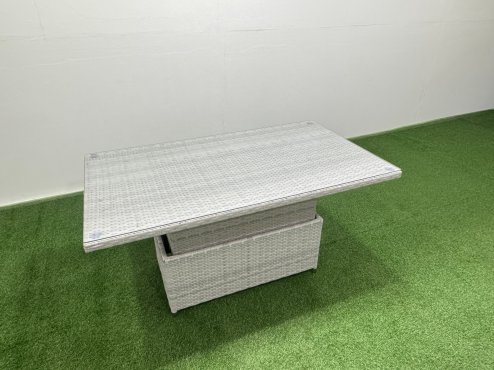 Fimous 7 Seat Rattan Outdoor Garden Furniture Corner Sofa Set Adjustable Lifting Dining or Coffee Table Set with Armchair Light Grey