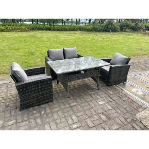 Fimous 4 Seater Outdoor Dark Grey Mixed High Back Rattan Sofa Dining Table Set Garden Furniture With Arm Chairs