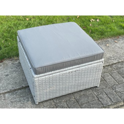 Fimous Light Grey Rattan Footstool Patio Outdoor Garden Furniture Accessory With Thick Dark Grey Cushion