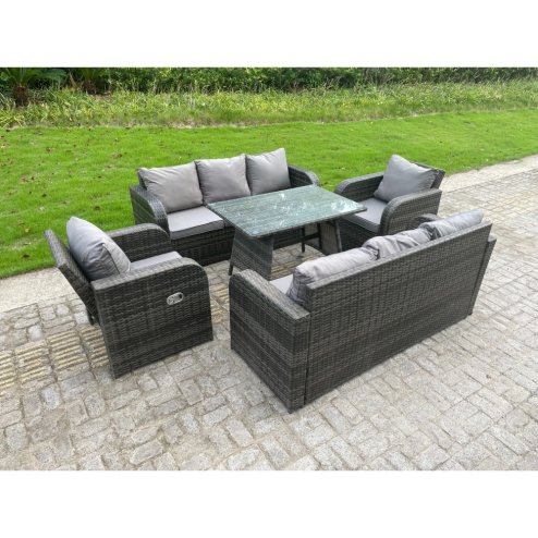 Fimous Outdoor Rattan Garden Furniture Sofa Set Dining Table Recling Arm Chairs Lounge Sofa 8 Seater