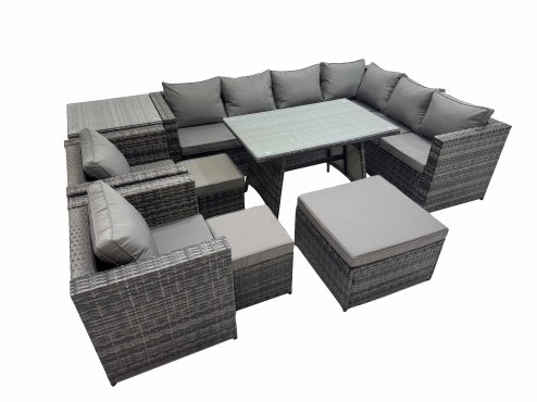 Fimous Rattan garden furniture Patio Furniture Sets with Dining Table 3 Stools 2 Chair Side Table Dark Grey Mixed