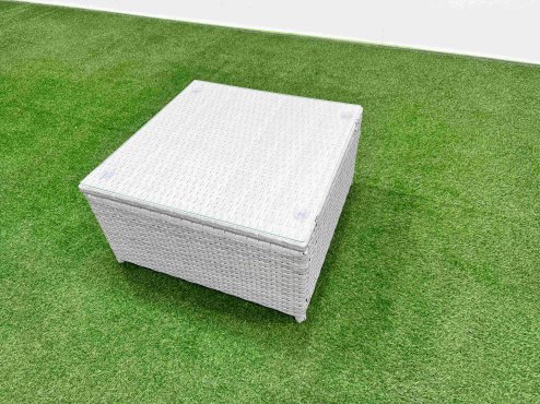 Fimous Outdoor Garden Furniture Set PE Rattan Love Sofa Reclining Chair Set with Coffee Table 4 Footstools Side Table Light Grey