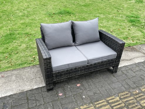 Fimous 5 Seater Wicker PE Rattan Garden Dining Set Outdoor Furniture Sofa with Rectangular Dining Table Double Seat Sofa Dark Grey Mixed
