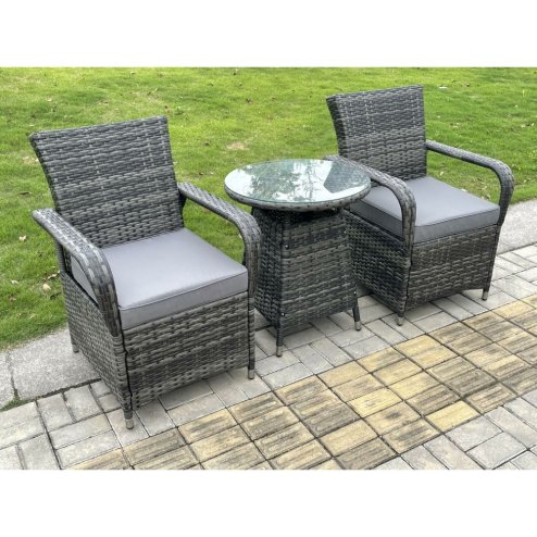 Fimous Rattan Garden Furniture Dining Set Table And Chairs Wicker Patio Outdoor 2 chairs plus small round table