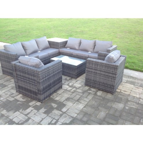 Fimous 8 Seater PE Wicker Outdoor Rattan Garden Furniture Sets Lounge Chair 2 Coffee Table