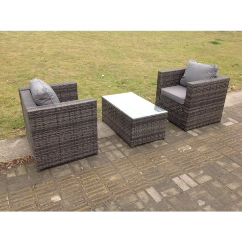 Fimous Rattan Garden Furniture Chairs Oblong Coffee Table Set