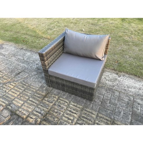 Fimous Outdoor Rattan Single Arm Corner Sofa Chair Garden Furniture With Seat and Back Cushion Dark Grey Mixed