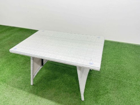 Fimous Patio Dining Table & Chairs Set Rattan High Back Lounge Sofa Set with 3 Seater Sofa 2 Side Tables 2 Big Stool Light Grey