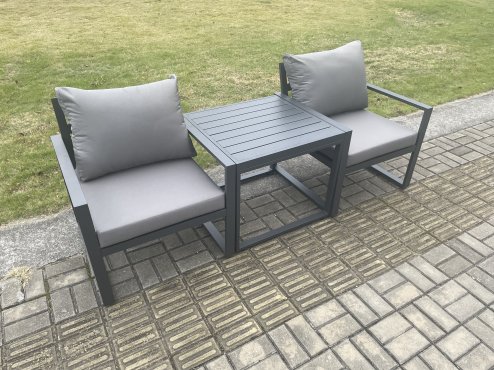 Fimous Aluminium 3 Pieces Garden Furniture Sofa Set Chair with Table Including Cushions Dark Grey