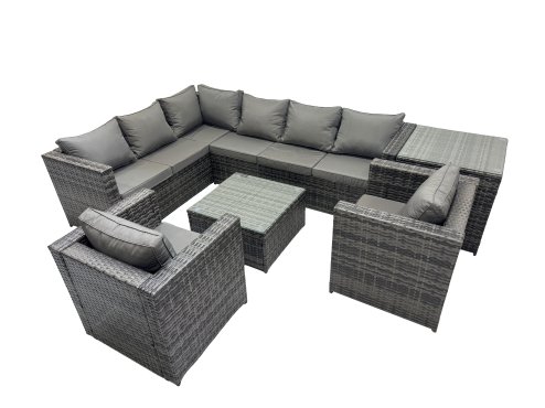 Fimous Rattan Garden Furniture Patio Furniture Sets with Corner Sofa Square Coffee Table Side Table Dark Grey Mixed