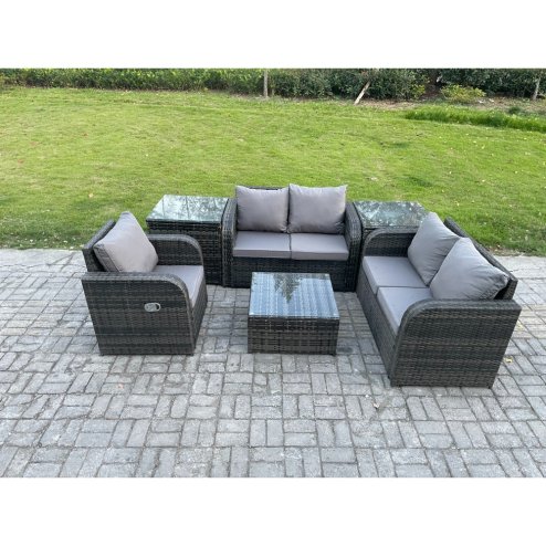 Fimous 6 Piece Garden Furniture Sets 5 Seater Outdoor Patio Furniture Set Weaving Wicker Rattan Sofa Chair and Table with 2 Side Tables