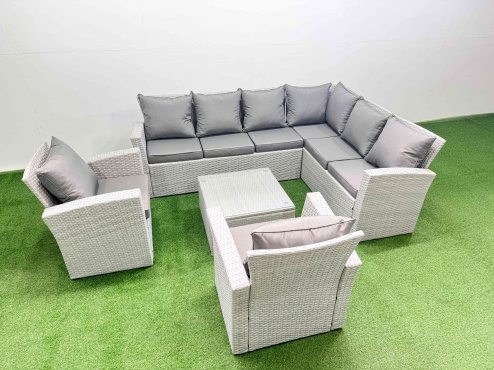 Fimous Rattan Garden Outdoor Furniture Set 8 Seater Rattan Garden Sofa Set with 2 Armchairs Light Grey Mixed
