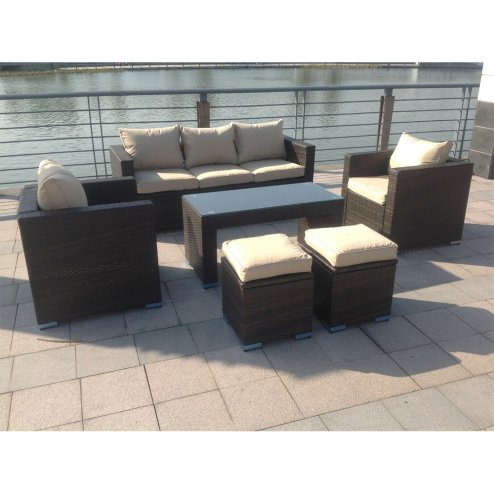 Fimous Wicker Rattan Garden Furniture Sofa Sets Outdoor Patio Coffee Table With Stools brown mixed