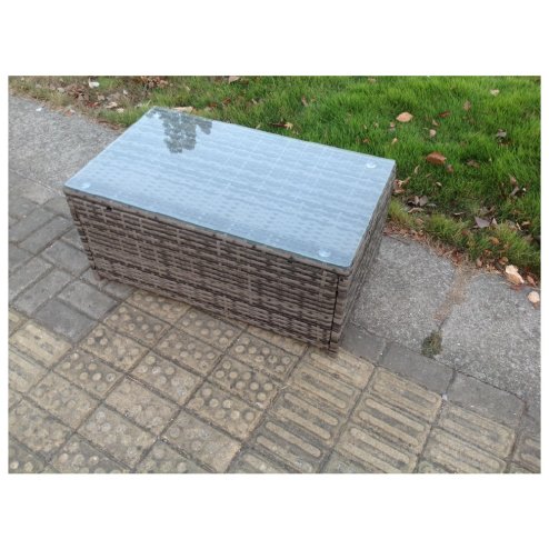 Fimous Outdoor Garden Furniture Sets 7 Seater Wicker Rattan Furniture Sofa Sets with Rectangular Coffee Table Love Sofa Big Footstool Side Table Dark Grey Mixed