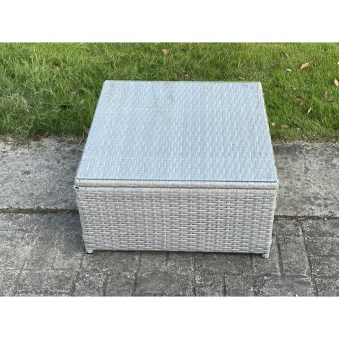 Fimous Square Rattan Coffee Tea Side Table Indoor Outdoor Use Garden Furniture Accessory Patio Light Grey