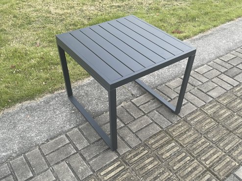 Fimous Aluminium 7 Seater Outdoor Garden Furniture Lounge Sofa Set Gas Fire Pit Dining Table with Big Footstool 2 Side Tables Dark Grey