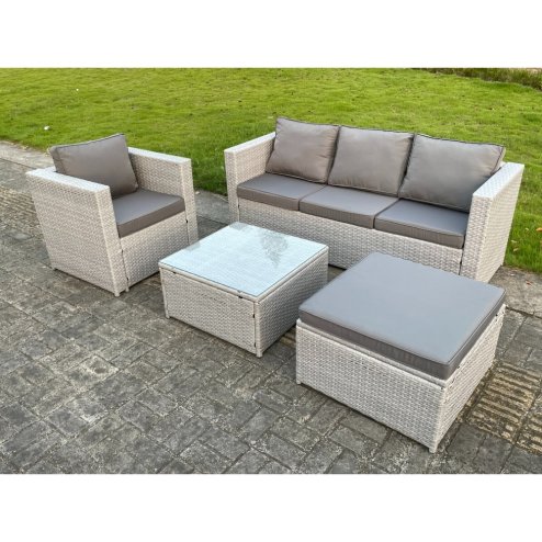 Fimous 5 Seat Light Grey Lounge Outdoor PE Rattan Garden Furniture Set Wicker Sofa Set Square Coffee Table With Armchair