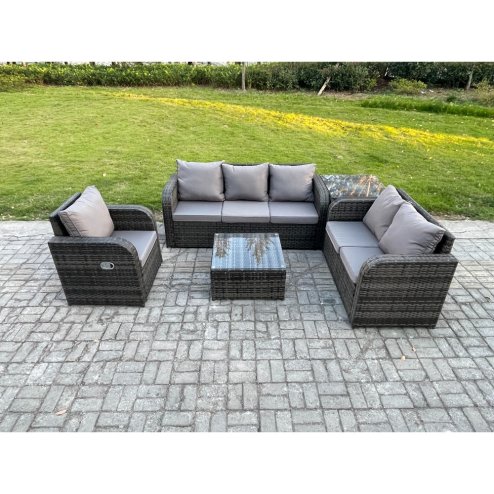 Fimous Rattan Garden Furniture 5 Piece Patio Set With Table Sofa Square Coffee Table Reclining Chair Loveseat sofa Side Table