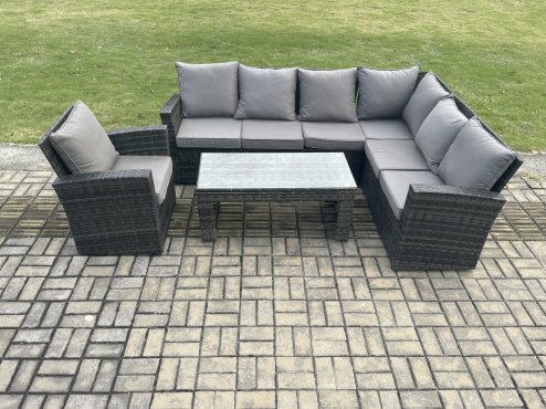 Fimous 7 Seat Rattan Garden Furniture Corner Sofa Set Outdoor Patio Sofa Chair Table Set with Cushions Dark Grey Mixed